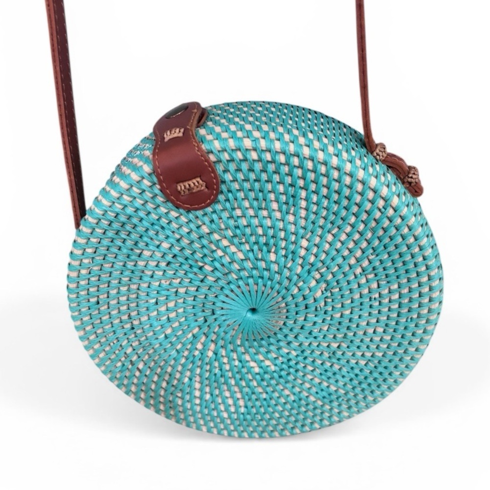 CARLA 8” RATTAN BAG | TURQUOISE REAL RATTAN BAG MADE IN BALI